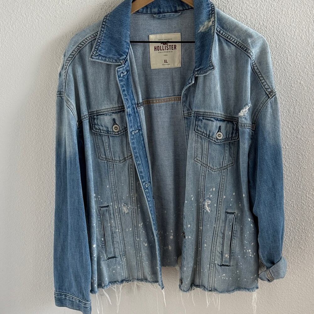 Hollister Denim Jacket Jean Distressed Splatter Rips XL